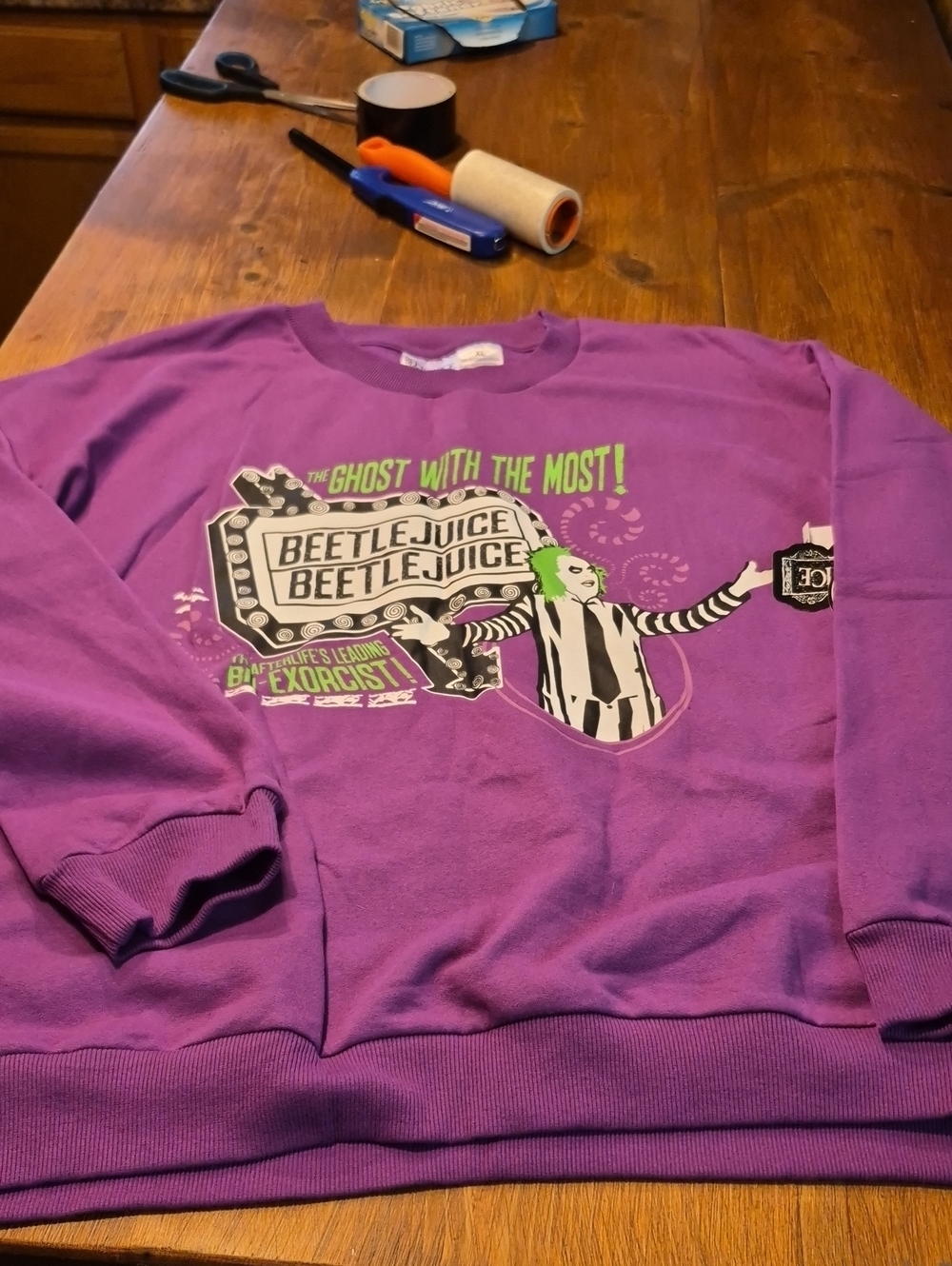 Beetlejuice Graphic Purple Crewneck Sweatshirt